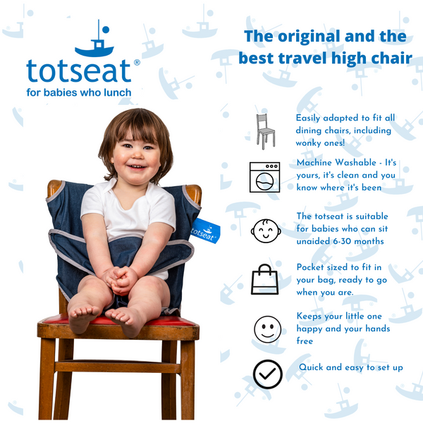 totseat Classic Denim - the original portable travel high chair